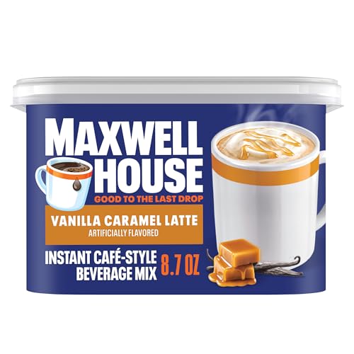 Maxwell House International Vanilla Caramel Latte Instant Beverage Mix, Cafe-Style Quick Coffee, 8.7 oz Canister, Kosher Dairy