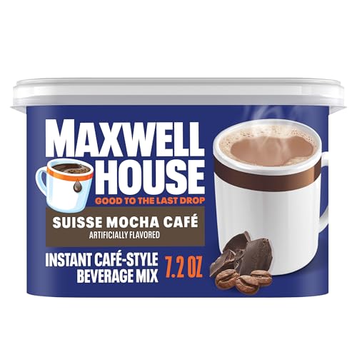 Maxwell House International Suisse Mocha Cafe Instant Beverage Mix, Cafe-Style Quick Coffee, 7.2 oz Canister, Kosher Dairy